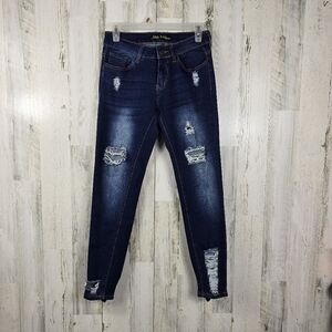 Emme Jordan dark wash skinny ripped blue denim jeans juniors size 5